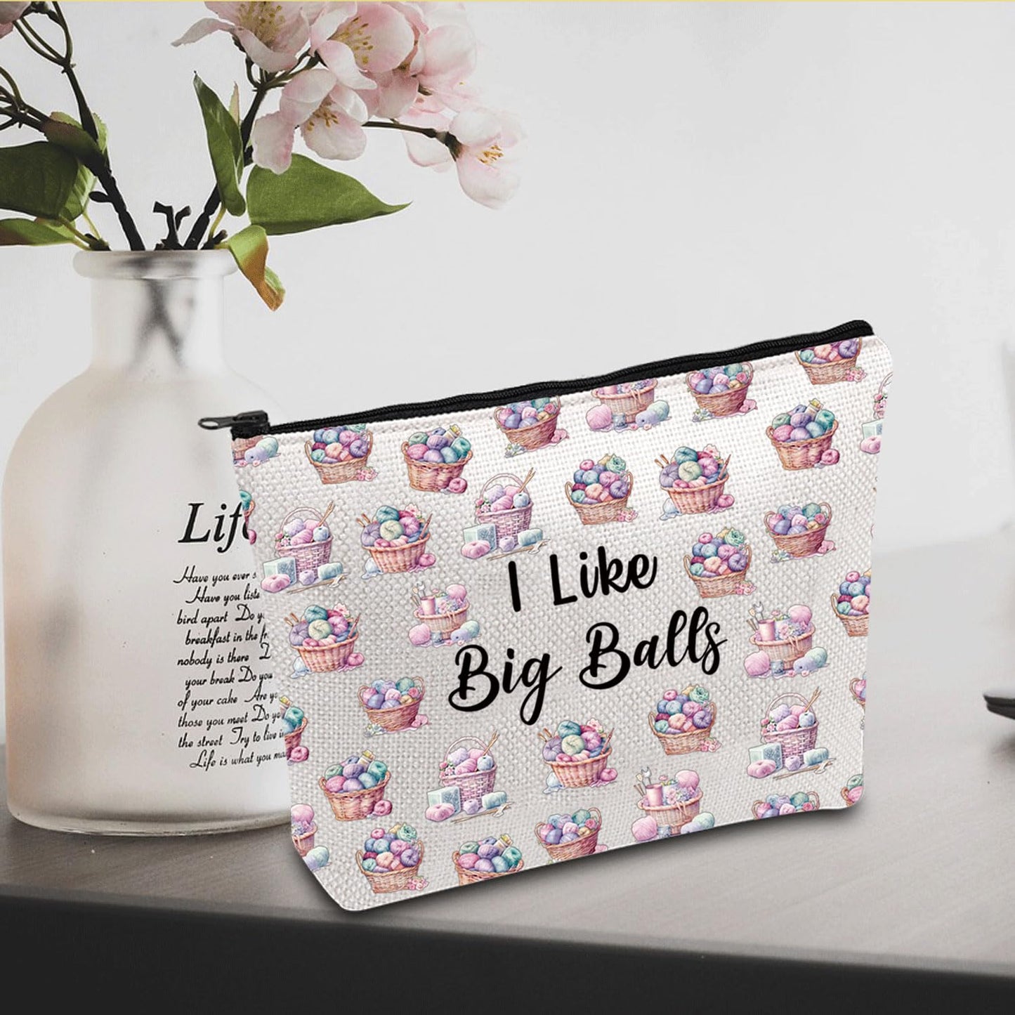 JXGZSO Crochet Cosmetic Bag Knitting Project Bag I Like Big Balls Make Up Bag Funny Knitting Gift For Knitter (i like big balls bag)