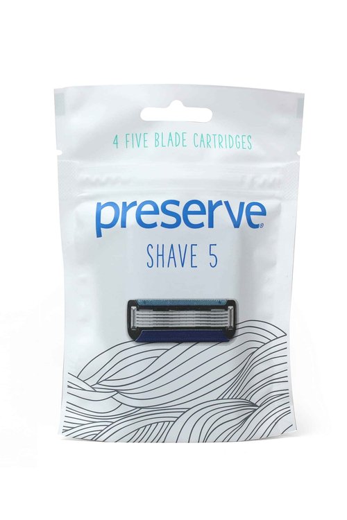 Preserve Shave 5 Five Blade Refillable Razor, Made from Recycled Materials, Neptune Green and Preserve Five Blade Replacement Cartridges for Preserve Shave Five Recycled Razor (4 Count) Bundle