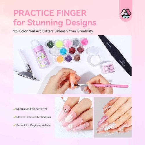 Saviland Acrylic Nail Kit for Beginners Practice: Keratin Acrylic Powder Monomer Liquid Brush Clippers Nail Lamp Complete Tools Everything 100 Nail Tips Home Starters