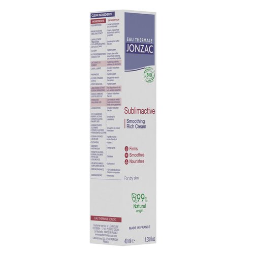 JONZAC Eau Thermale Sublimactive Organic Anti-Aging Smoothing Rich Cream for Women - Firms and Smooths Skin - with Shea Butter - Natural Skin Care - Safe for Sensitive Skin - 1.35 fl oz