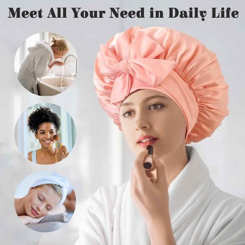100% Mulberry Silk Bonnet for Sleeping Women, Real Silk Bonnet with Tie Band, Large Sleep Bonnets for Women, Double-Layer Sleep Cap for Braids Curly Hair
