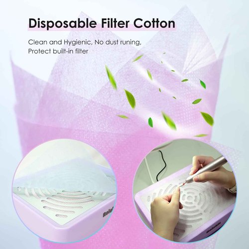 Nail Dust Collector with Lamp&50pcs Disposable Filter&Dusting Brush, Electric Nail Vacuum Cleaner Dust Fan Suction Machine for Manicure Acrylic Gel Nails Polishing, Low Noise, Salon Home (Purple)