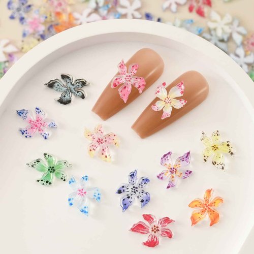 OPMADM 180 Pcs Flower Nail Charms Bulk 12 Grids Charms for Nails Design Kit Resin 3D Flowers for Nails Suitable for Spring and Summer