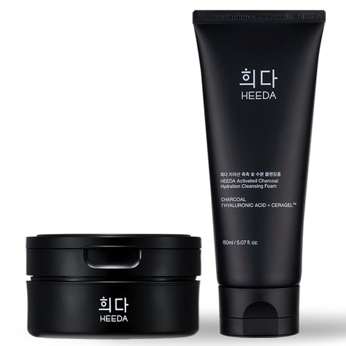 HEEDA All-In-One Double Cleansing Duo, Charcoal Ceramide Cleansing Balm & Hyaluronic Acid Foam Cleanser for Deep Purifying, Hydrating, and Balanced Skin (K-Beauty Vegan Skincare Set)