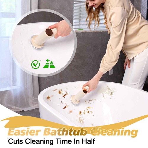 Electric Spin Scrubber, 2600mAh Battery with Extra-Long Runtime, 10 Brush Heads, IPX7 Waterproof Power Shower Scrubber with Long Handle, 2 Speeds Cordless Cleaning Brush for Bathroom Bathtub