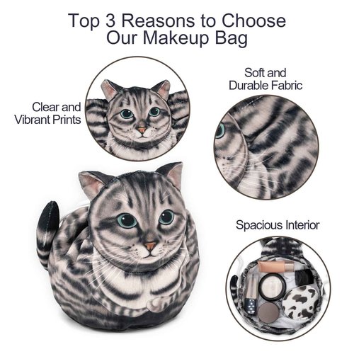 GKIOYRO Drawstring Makeup Bag, Cute Cat Travel Makeup Bag Gifts for Women, Large Cosmetic Bag for Women, Travel Toiletry Bag (Gray Cat)
