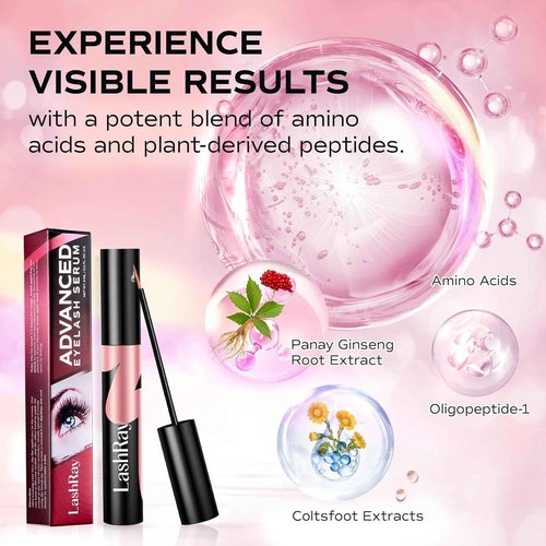 Advanced Lash Serum for Eyelash Growth: LashRay Eye Lash Enhancing Serum to Grow Longer Thicker Eyelashes for Women, 0.1 oz