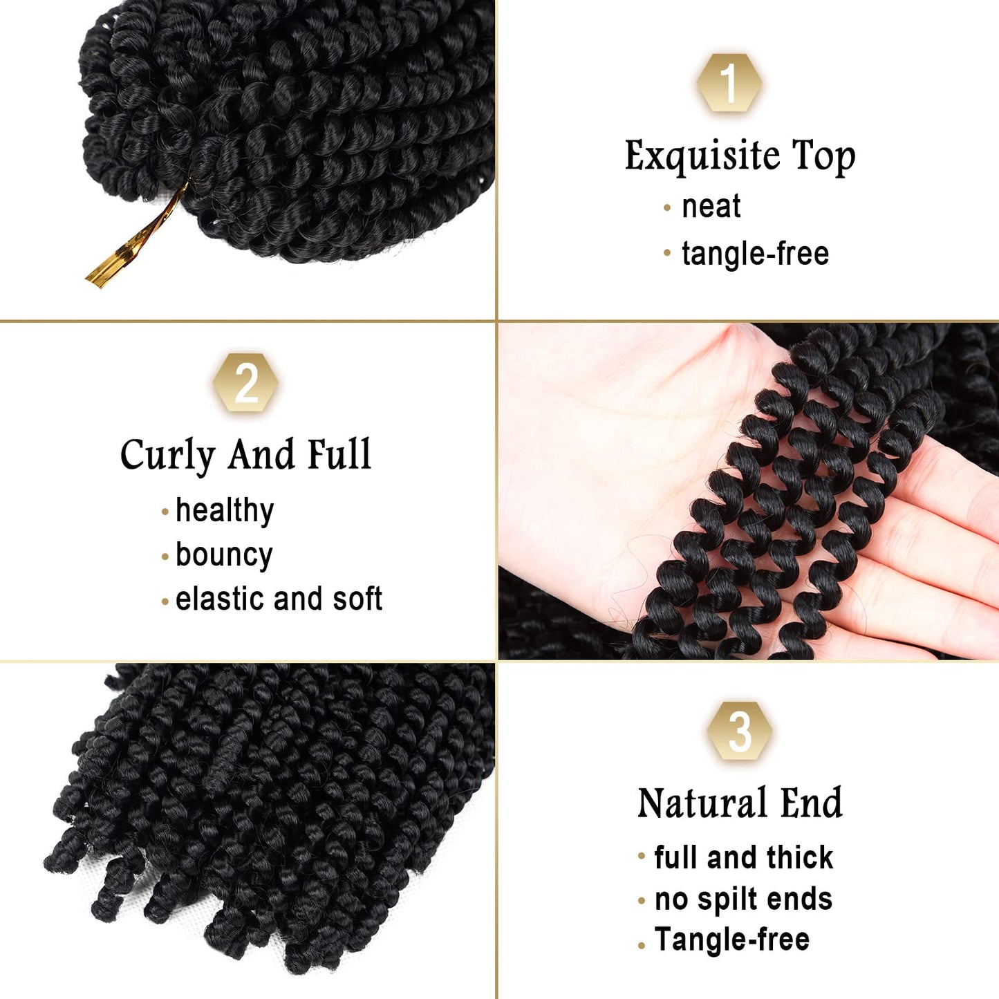 Beyond Beauty Spring Twist Crochet Hair 90strands 8 Inch Fluffy Spring Twists Braiding,Spring Twist Crochet Braids Bomb Twist Crochet Hair for Black Women (#1)