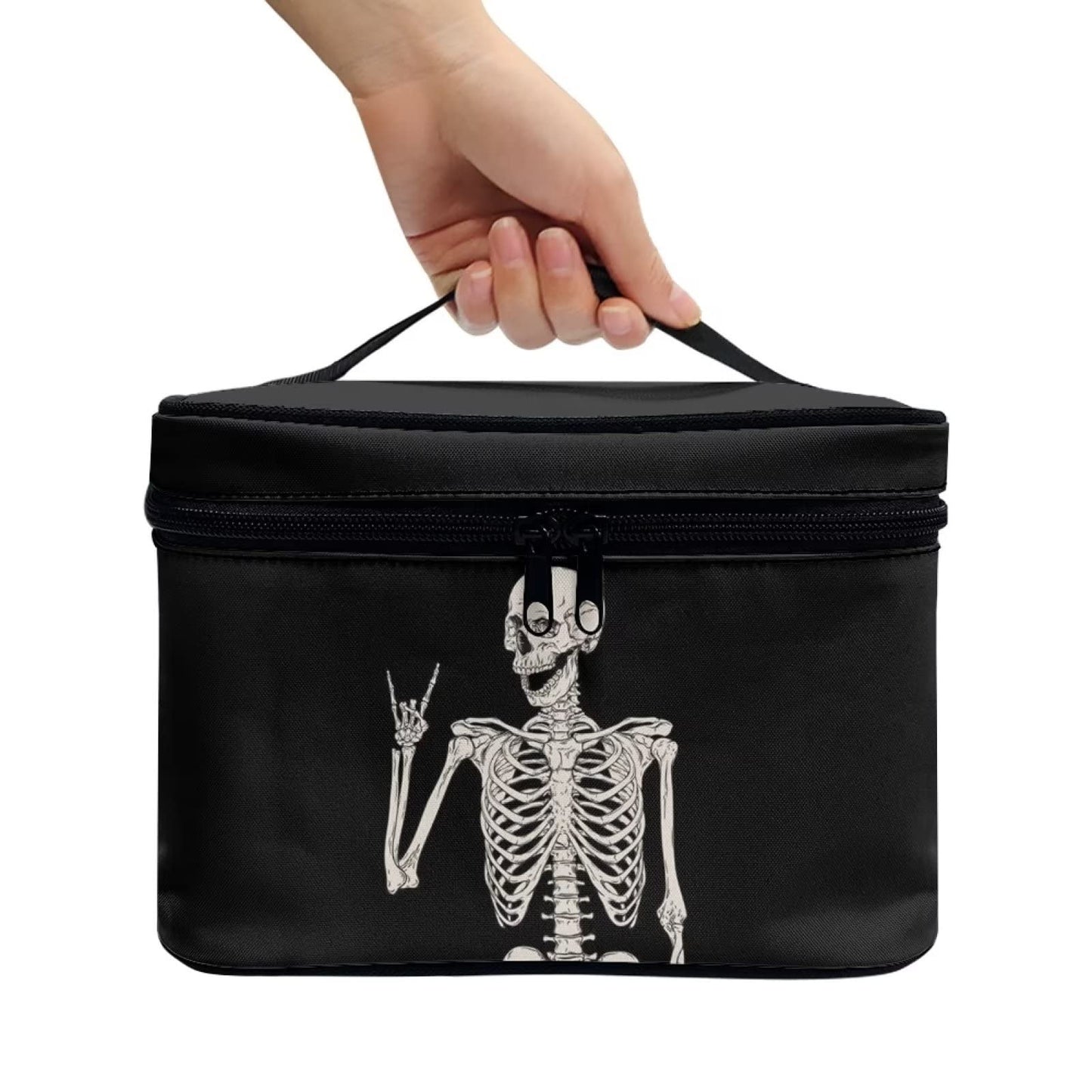 Biyejit Funny Skull Skeleton Makeup Bag Large Travel Cosmetic Bag Zipper Cosmetic Pouch Protable Toiletry Bag Travel Accessories