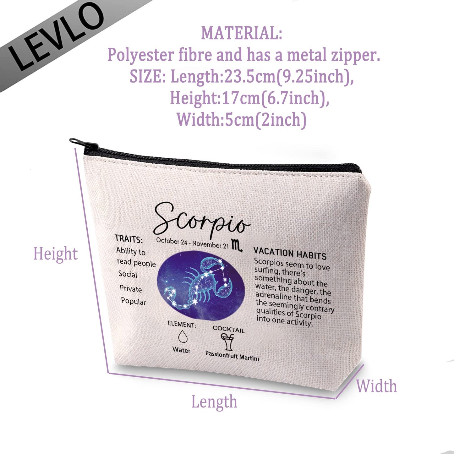 LEVLO 12 Constellation Travel Toiletry Bags 12 Zodiac Cosmetic Makeup Bag Christmas Mother's Day Birthday Gifts(Scorpio)