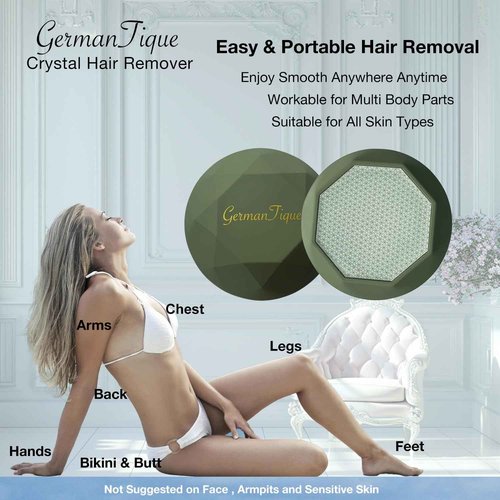 GERMANTIQUE Crystal Hair Eraser,Upgraded Crystal Hair Remover Diamond,Painless and Effective Nano Glass Hair Removal Stone and Skin Exfoliation,Natural Epilator for Women and Men(Olive Green)