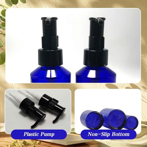 QUUPY 2PCS 60ml Upscale Refillable Cobalt Glass Lotion Pump Bottle with Black Lock Dispenser Toiletries Bottle Cosmetic Container Jar Pot for Cream Essence Shampoo Body Wash