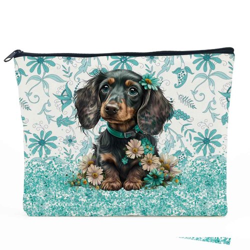 Dachshund Cosmetic Bag - Floral Makeup Bag for Dog Mom Gifts, Perfect for Mothers Day, Graduation, or Birthday