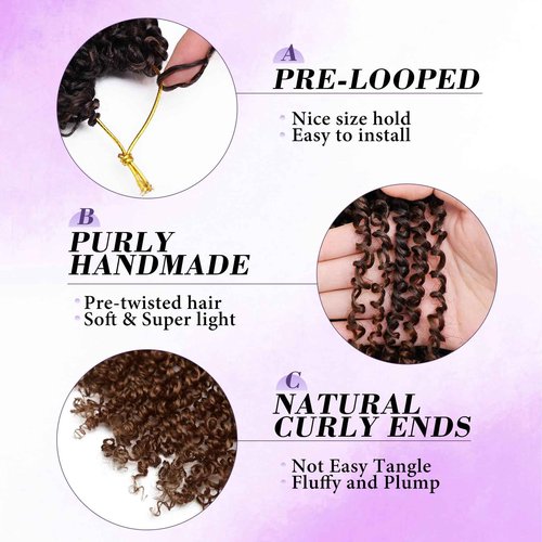 Yanky Twist Crochet Hair for black women 12 Inch 8 Packs 30 Stands/Pc,Pre-looped Fluffy Spring Mini Twist Passion Twist Ombre Brown Synthetic Crochet Braids Braiding Hair(12 Inch, T30-8P)