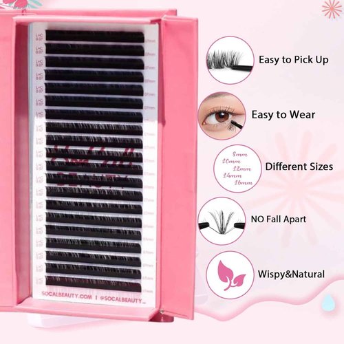 B Curl Mixed Lash Trays by SoCal Beauty - Faux Mink Eyelash Extensions, 20 Rows per Tray, Color-Coded, Aluminum Backing & Window View - Salon Quality Lashes