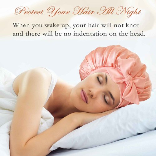 100% Mulberry Silk Bonnet for Sleeping Women, Real Silk Bonnet with Tie Band, Large Sleep Bonnets for Women, Double-Layer Sleep Cap for Braids Curly Hair