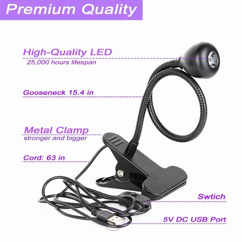 GREENIC Gooseneck UV Lamp for Nails, 3W 395nm-405nm Upgraded Small USB Black Light, DC 5V Mini UV Curing Light with Clamp for Gel Polish, Resin Curing, Gel X Glue, Fluorescent Paint