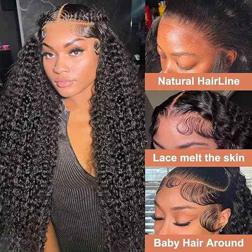 13x6 Deep Wave Lace Front Wigs Human Hair 200% Density Human Hair Wig Pre Plucked 13x6 HD Transparent Lace Front Wigs for Women 18 Inch