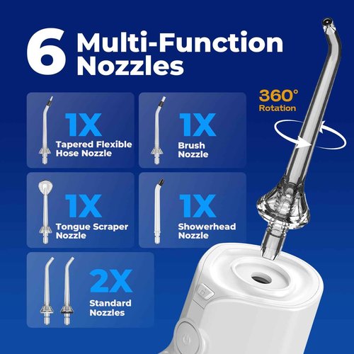 Water Flosser Teeth Pick: LED Display 5 Modes Cordless Dental Pick with 300ML Tank for Braces,Gums Care, IPX7 Waterpoof, 6 Jet Tips Water Flossing Cleaning Picks, Portable for Travel, Home, Y215 White