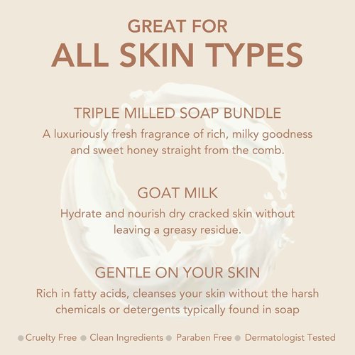 Dionis Goatmilk Milk and Honey Scented Hand and Body Soap Bar, Hydrating Moisturizing Wash for Sensitive Skin, Gentle Lasting Hydration, Cruelty Free, Non Greasy, Paraben Free, Made in The USA, 6 oz