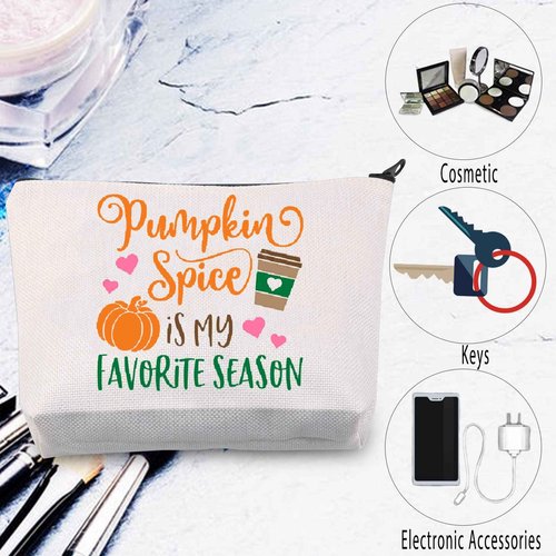 MNIGIU Pumpkin Spice Makeup Cosmetic Bag Pumpkin Spice Is My Favorite Season Autumn Coffee Lover Gift Zipper Pouch (Pumpkin bag)