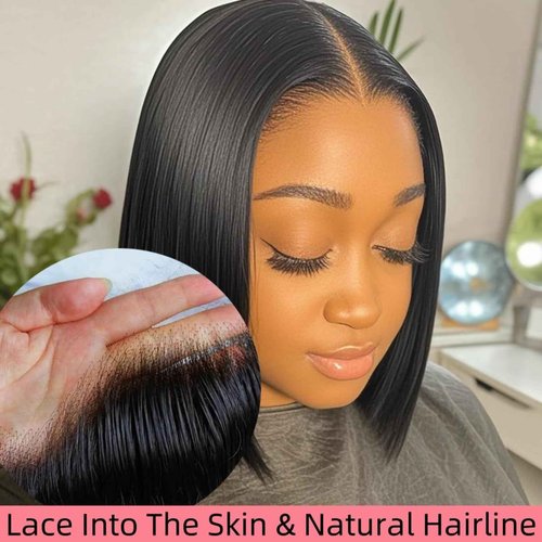 aibasi 100% Human Hair Bob Wig - Natural Burgundy Short Style, Fluffy & Face-Slimming, 13x4 HD Lace Front Bob Wig Human Hair Comfortable Breathable, Heat-Stylable & Easy Care 200% Density