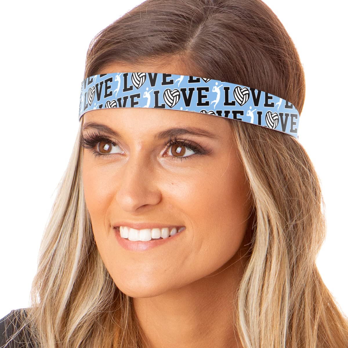 Hipsy Adjustable No Slip Volleyball Headbands for Women Gift Packs (Volleyball Mixed Light Blue 3pk)