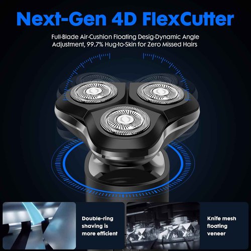 Black Electric Razor for Men with 3-Blade Rotary System, Touch Switch, LED Display, Travel Lock