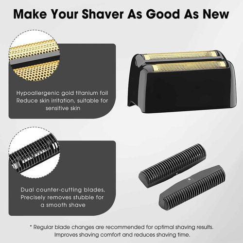FX3 Shaver Replacement Head Compatible with BaByliss Pro FX3 Foil Shaver, Hypoallergenic Gold Foil, Black