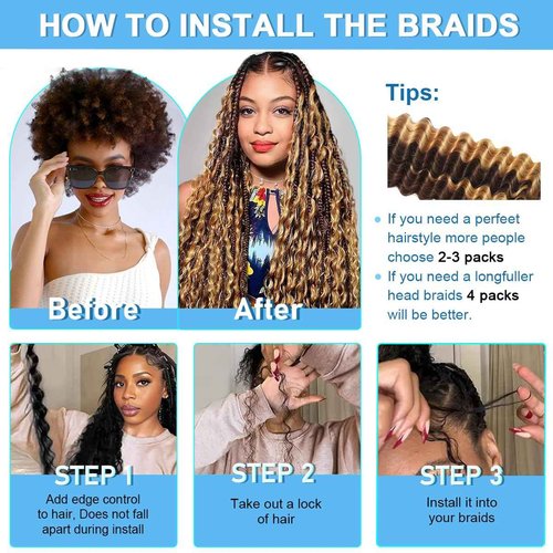 CIFENDIN Human Braiding Hair For Boho Braids 110g Deep Wave Bulk Human Hair for Braiding Knotless 12A 100% Brazilian Virgin Hair Extensions Bulk Bohemian 3 Bundles Color Copper 14 Inch