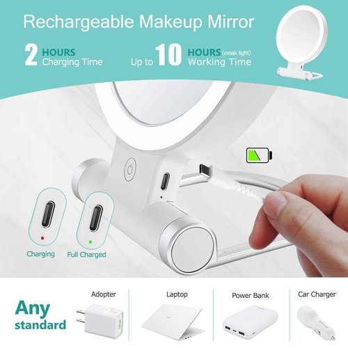 B Beauty Planet Magnifying Mirror with Light 20X/1X,Double Sided Tabletop Mirror with Adjustable Folding Handle,Cosmetic Mirror for Makeup/Travel, Tweezing, and Blackhead/Blemish Removal (9"L x 7"W)