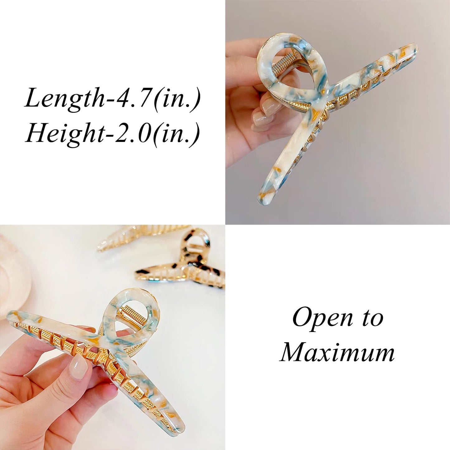 NAISIER Big Hair Claw Clips for Women Hair Clips For Thick Hair Metal Nonslip Large Butterfly Hair Clips, 4.7 Inch Strong Hold Big Hair Clips Hair Accessories for Girls and Women.（1pcs/White-Blue）