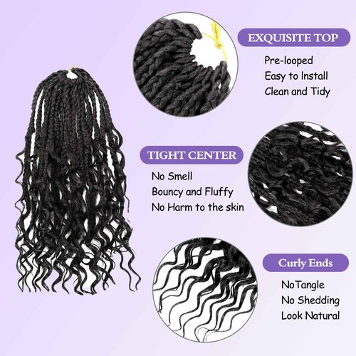 Mebeli Goddess Box Braids Crochet Hair,8inch Pre Looped Boho Box Braids Crochet Hair with curly Ends,8pcs Bohemian Crochet Braid Synthetic Hair Extensions for Black Women(8inch,#2)