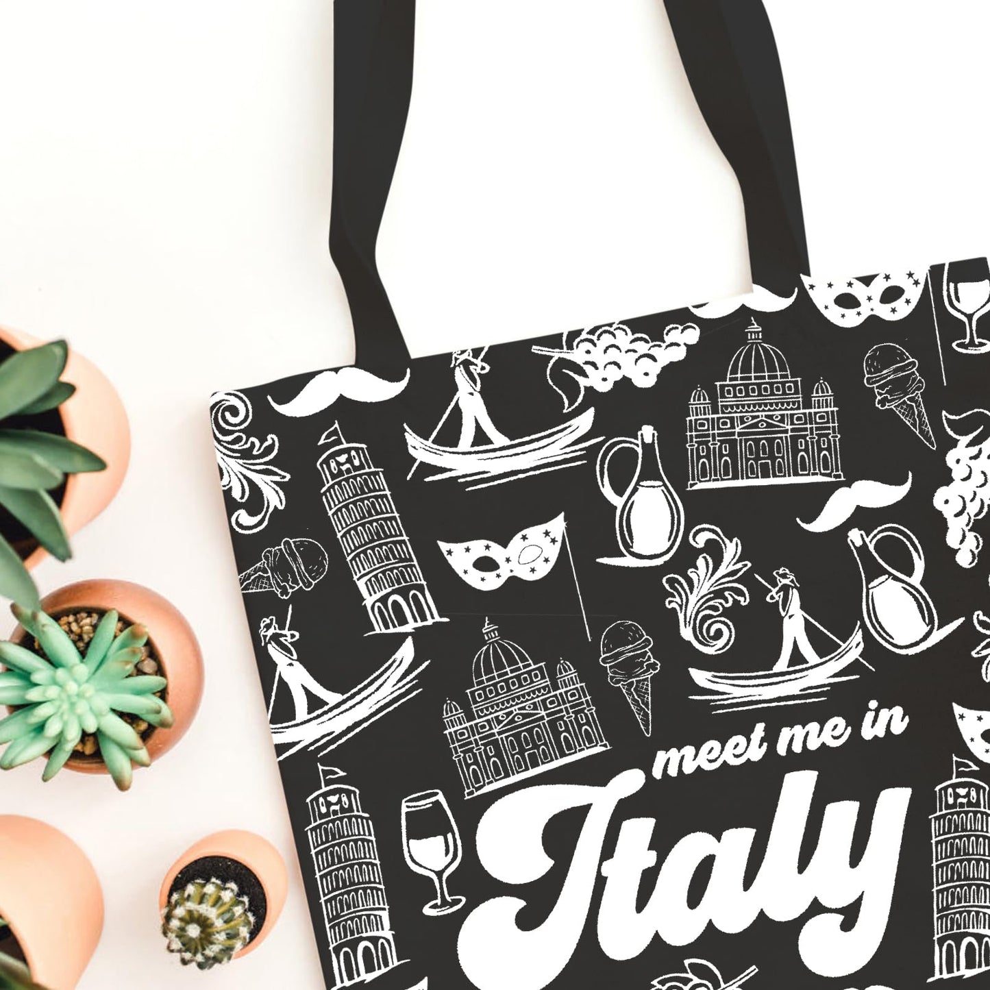 WCGXKO Italian Gift Italy Travel Gift Italy City Italy Trip Italy Trip Shopping Bag Tote Bag (ITALY black tote)