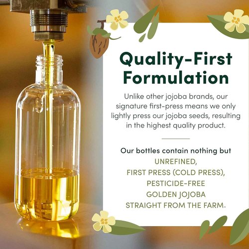HobaCare Unrefined Jojoba Oil for Skin Care, Hair, Beard Conditioning, Scalp Massage - 100% Pure Carrier Oil for Perfume or Soap Making - Natural, Vegan, Hexane Free, Long Shelf Life (32 oz)