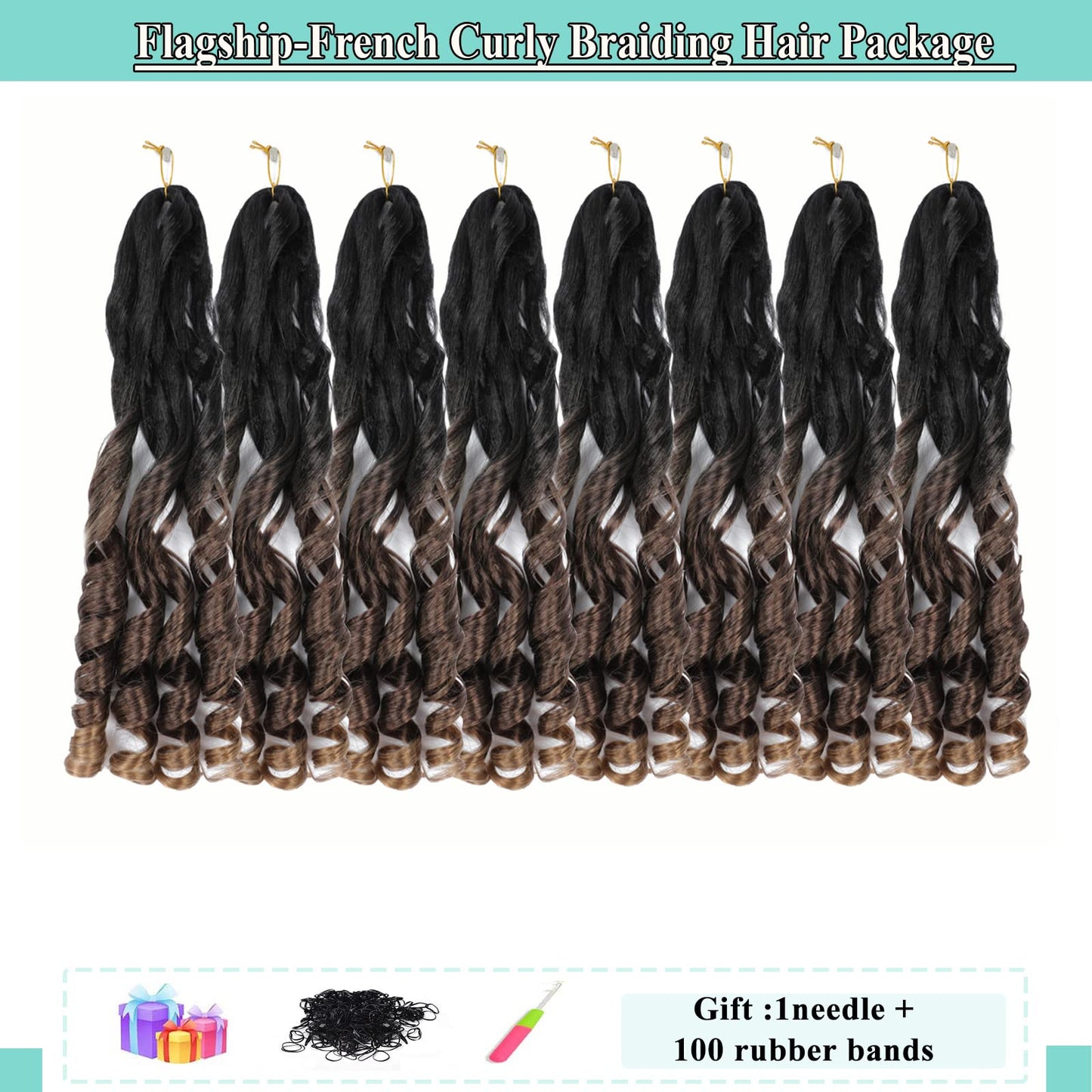 French Curly Braiding Hair 8packs 16inch Ombre Pre Stretched Curly Braiding Hair for Crochet Box Braids Pre Looped with Curly Ends Bounce Curl Loose Wave Crochet Braids for Black Women