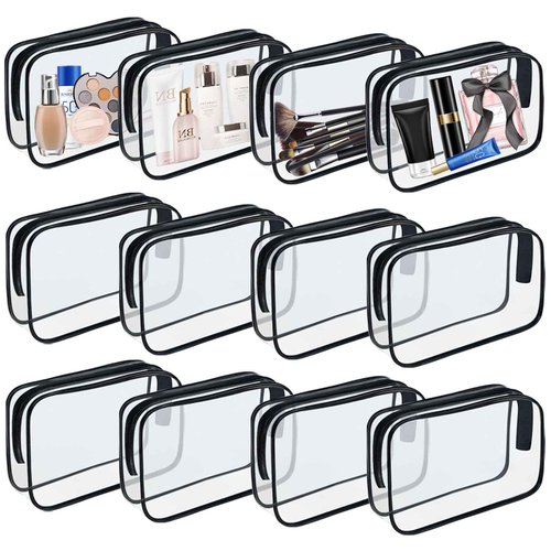 YOQIVEXU 12 Pieces Clear Makeup Bags, TSA Approved Toiletry Bag for Travel, PVC Clear Cosmetic Pouch with Zipper, Waterproof Vinyl Plastic Organizer Case for Vacation Bathroom (Medium)
