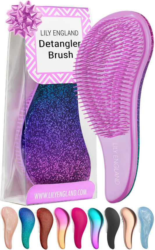 Lily England Detangler Brush for Curly Hair, Thick, Straight & Natural Hair - Gentle Detangling Hair Brush for Women, Kids & Toddlers with Flexible Bristles - Hairbrush for Wet & Dry Hair, Purple