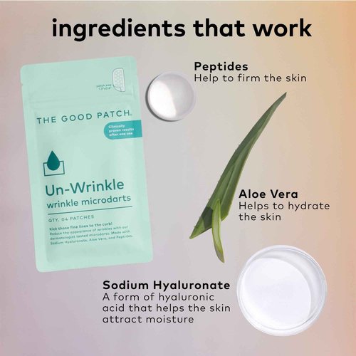 The Good Patch Un-Wrinkle Microdart Anti Wrinkle Patches for Crow’s Feet and Between Eyes, Made with Sodium Hyaluronate, Aloe Vera, Peptides, Clinically Proven (8 Total Microdart Patches)