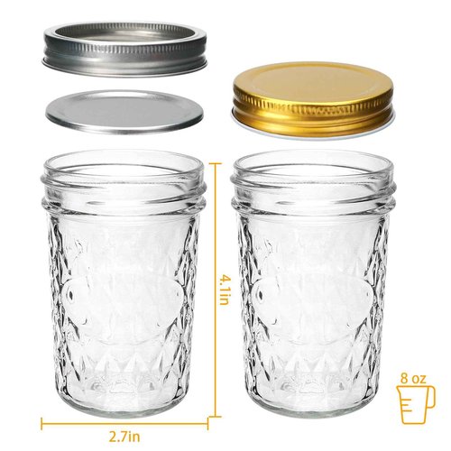 Datttcc 8 oz Mason Jars, Canning Jars,Jam Jars forJelly,Honey, Wedding Favors, Food Storage,Kitchen & DIY Gifts, with Lables,Sponge Brush,Pen,Set of 16