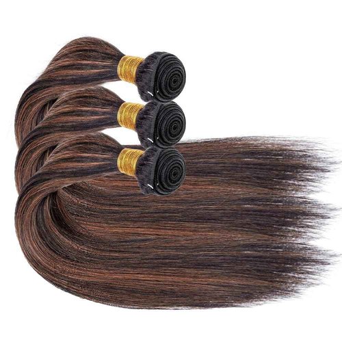 Dokksiiia Highlight Light Brown Bundles Human Hair P1B/30 1B and Light Brown Mix Straight Bundles Double Weft Brazilian Human Hair Sew-In Extensions Soft & Thick 8/10/12 Inch