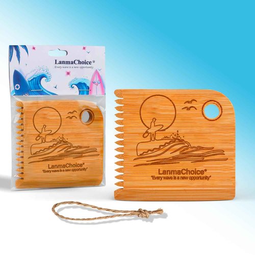 Lanmachoice Surf Wax Comb - Bamboo Surfboard Wax Scraper and Surfboard Wax Remover, Scraper Tool, Wax Comb for Surfboard, Can be Used for Sex Wax,Unique Design with Surfing Pattern