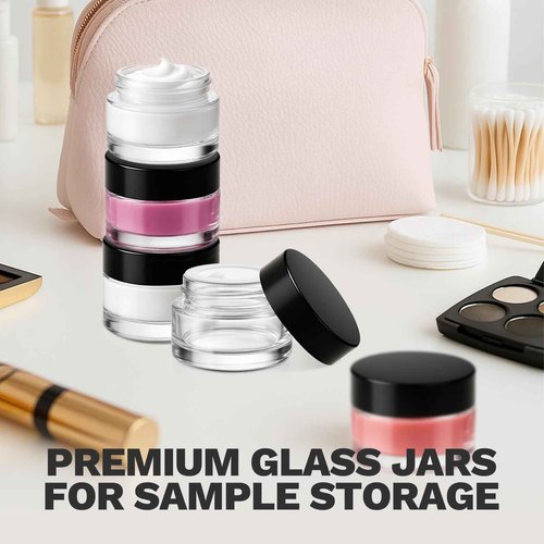 Bumobum 12 Pcs 5 Grams Small Glass Cosmetic Jars with Lids, Lip Balm Sample Containers with Inner Liners for Lip Scrub Makeup Eye Cream Travel
