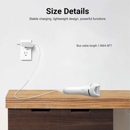 Charger Compatible with Philips Epilator Wet & Dry Series 8000 BRE700/04 BRE720/14 BRE740/14 Shaver and Trimmer for Women Replacement Power Adapter 15V Charging Cord Cable White