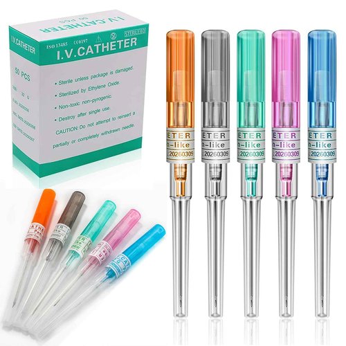 YONGDA Catheter Piercing Needles 50Pcs Mixed Sizes 14G 16G 18G 20G 22G - Professional Hollow Piercing Needles, 316L Stainless Steel Kit for Ear Nose Cartilage Lip Tongue Belly Navel Nipple
