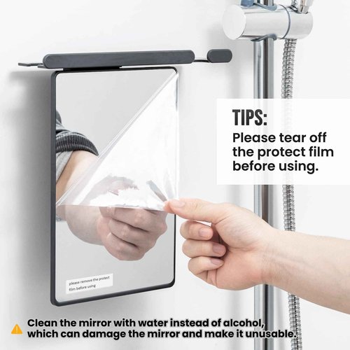 TAILI Shower Mirror Fogless for Shaving with Razor Holder, Anti-Fog with Powerful Suction for Bathroom,Makeup Shave Mirror Wall Mounted for Men & Women, Shatterproof & Removable,Grey