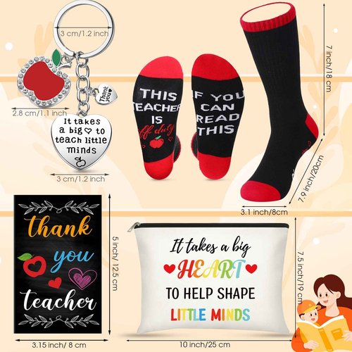 24 Pieces Women Teacher Appreciation Thank You Gift Set, Socks, Makeup Bags, Inspirational Notepads, Keychains for Christmas(Delicate)