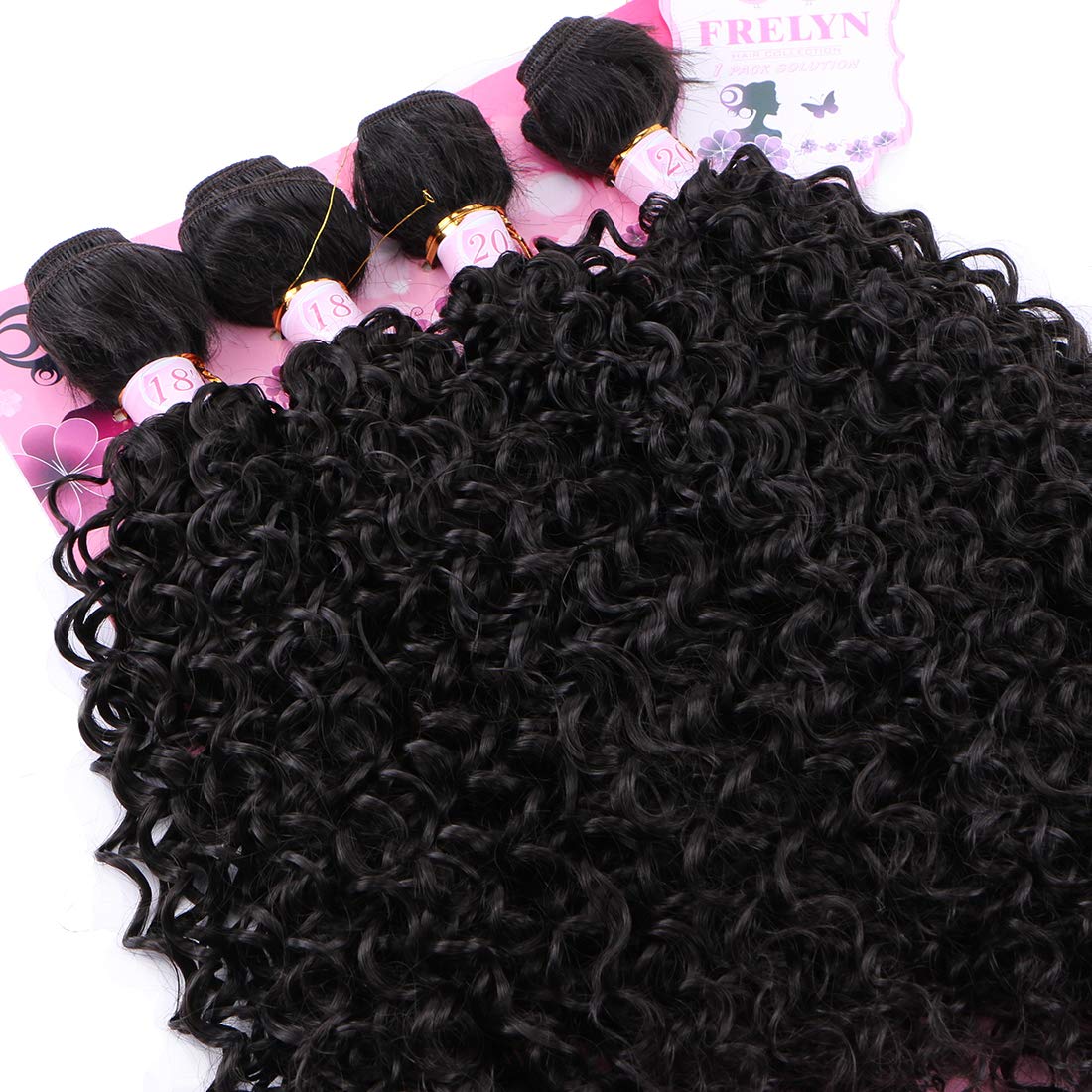 Frelyn Kinky Curly Bundles Synthetic Hair Weave Extensions 2# Dark Brown 18 18 20 20 Inches 4 PCS, Heat Resistant Fiber Soft and Natural as Human Hair