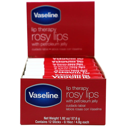 Vaseline Lip Rosy, Fast-Acting Nourishment, Ideal for Chapped, Dry, Cracked, or Damaged Lips, Lip Balm,12 Sticks, 1 Box