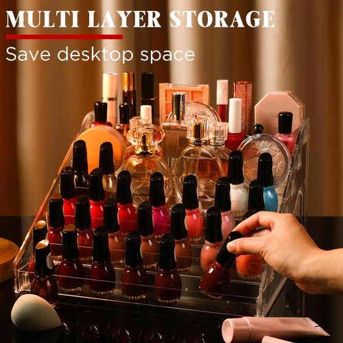 Jetec 4 Pcs 7 Tiers Style Acrylic Card Display Stand Sunglasses Organizer Nail Polish Holder Versatile Display for Trading Cards Greeting Card Stand Essential Oils Cosmetic Eyewear Rack